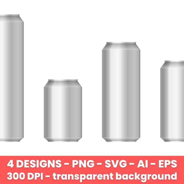 Realistic aluminium can clipart set. Digital images or vector graphics for commercial and personal use.