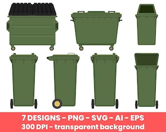 Müllcontainer Clipart-Set. Digitale Bilder oder Vektorgrafiken für den kommerziellen und persönlichen Gebrauch.