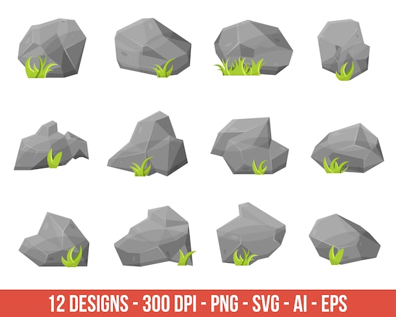 Rock, stones and boulders clipart, cartoon rocks – clip art commercial use, vector graphics, digital images, instant download – CLP25