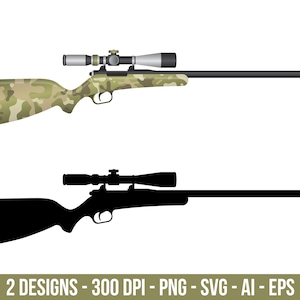Juego de imágenes prediseñadas de rifle de caza. Imágenes digitales o gráficos vectoriales para uso comercial y personal.