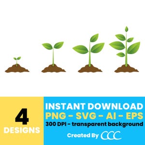 Clipart groeiende plant – groeistadia groene zaailing, digitale natuurgraphics, vectorkunst voor ecoprojecten, Instant Download – CLP43