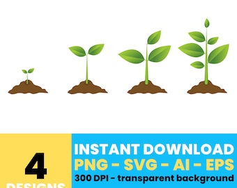 Growing Plant Clipart – Green Seedling Growth Stages, Digital Nature Graphics, Vector Art for Eco Projects, Instant Download – CLP43
