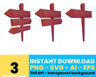 Wooden Direction Sign Clipart – Digital Signpost Illustrations, Vector Art for Projects, Instant Download – CLP639