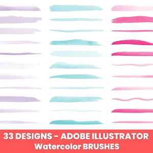 Pinceles de acuarela. 33 pinceles para Adobe Illustrator. Descarga instantánea.