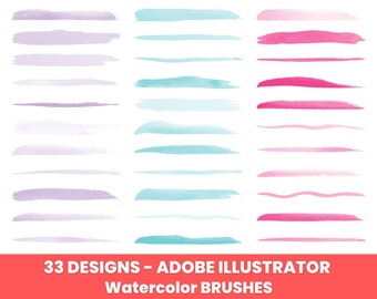 Watercolor brushes. 33 brushes for Adobe Illustrator. Instant download.