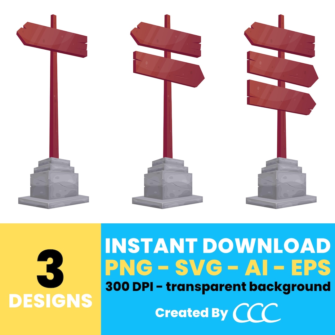 Wooden Signpost Clipart – Digital Directional Signs, Vector Art for ...