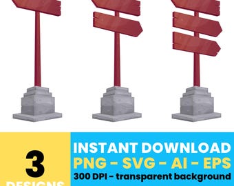 Wooden Signpost Clipart – Digital Directional Signs, Vector Art for Games and Projects, Instant Download – CLP636