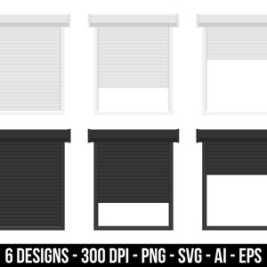 Windows roller shutter clipart set. Digital images or vector graphics for commercial and personal use.
