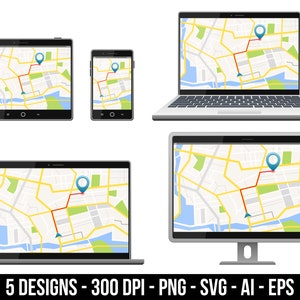 GPS satellite navigation system on screen clipart set. Digital images or vector graphics for commercial and personal use.