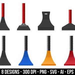 Ice scraper for cleaning the car clipart set. Digital images or vector graphics for commercial and personal use.