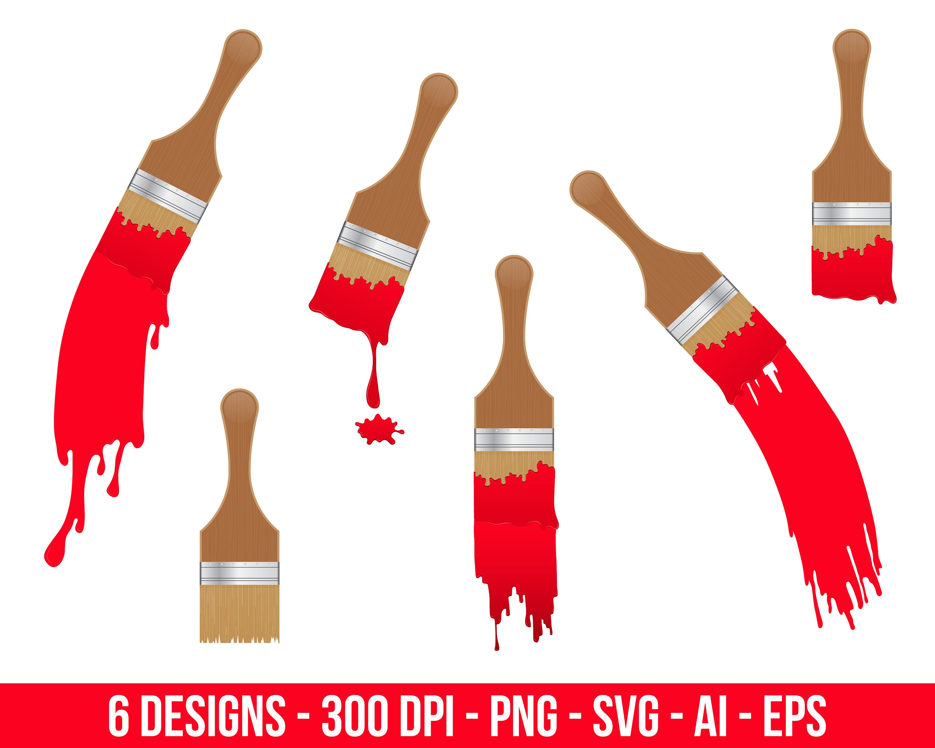 Paint Brush Clipart Set. Digital Images or Vector Graphics for