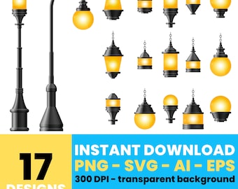 Street Lamp Clipart – Digital Lantern Graphics, Vector Art for Projects and Decor, Instant Download – CLP502