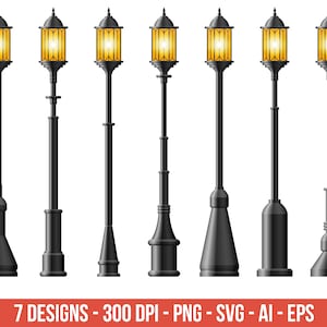 Black realistic street light clipart, vintage lamp – clip art commercial use, vector graphics, digital images, instant download – CLP484