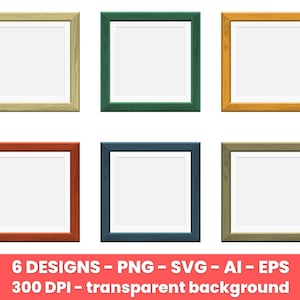 Wooden picture frame of different colors clipart set, commercial use, digital images, digital clip art, clipart commercial use