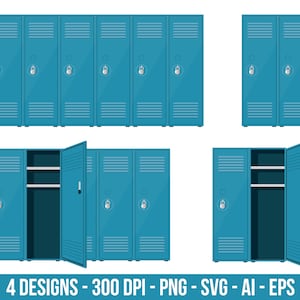 Conjunto de clipart de armário escolar de metal. Imagens digitais ou gráficos vetoriais para uso comercial e pessoal.