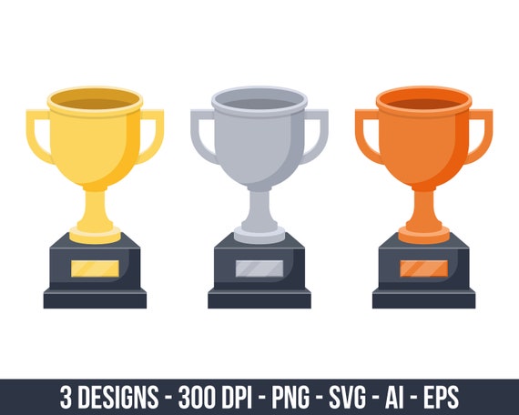 Gold Silver and Bronze Trophy Clipart Set. Digital Images Etsy