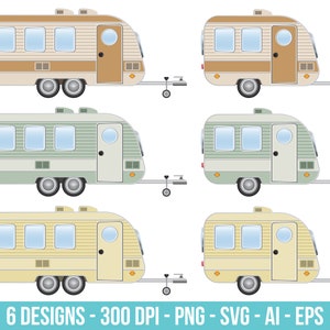 Camping trailer caravan clipart set. Digital images or vector graphics for commercial and personal use.