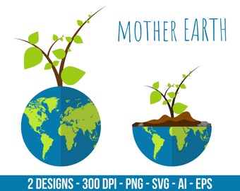 Plant grow up from planet clipart set. Digital images or vector graphics for commercial and personal use.