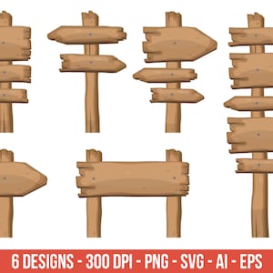 Wooden sign boards clipart, stake clip art, cartoon – clip art commercial use, vector graphics, digital images, instant download – CLP34