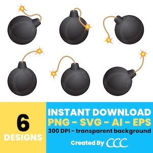 Bomba con mecha encendida clipart – clip art para uso comercial, gráficos vectoriales, imágenes digitales, descarga instantánea – CLP2