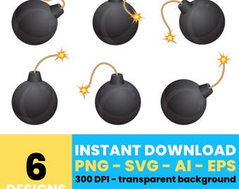Bomb with burning fuse clipart – clip art commercial use, vector graphics, digital images, instant download – CLP2