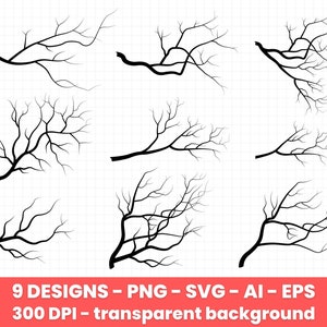 Conjunto de imágenes prediseñadas de rama de árbol, gráficos vectoriales, uso comercial, imágenes digitales, imágenes prediseñadas digitales, uso comercial de imágenes prediseñadas