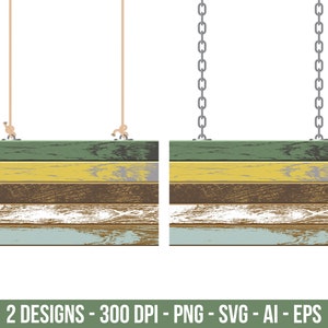 Vintage wooden boards hanging on chain and rope clipart set. Digital images or vector graphics for commercial and personal use.