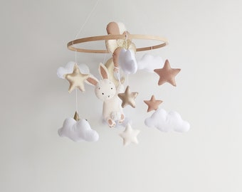 Baby mobile  bunny nursery mobile balloons and starts eco-friendly toy starts felt hanging crib mobile newborn baby shower gift