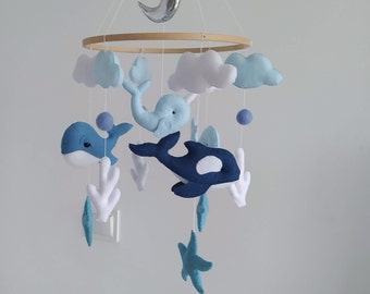 Whale Baby Mobile - Baby Mobile - Blue Whale Nursery Mobile - whale Baby Crib Mobile - Baby Shower Gift - Baby Mobile - Nautical Mobile
