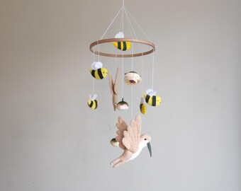 Baby mobile hummingbirds flowers and bees.Nursery Mobile: Felt Animals Crib Mobile.Baby shower gift