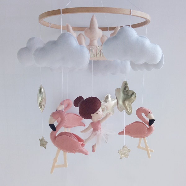 Flamingo baby cribmobile|Princess mobile|Nursery mobile|Filz mobile|Bebe mobile|Felted baby shower|Animaux en feutrine Baby shower mobile