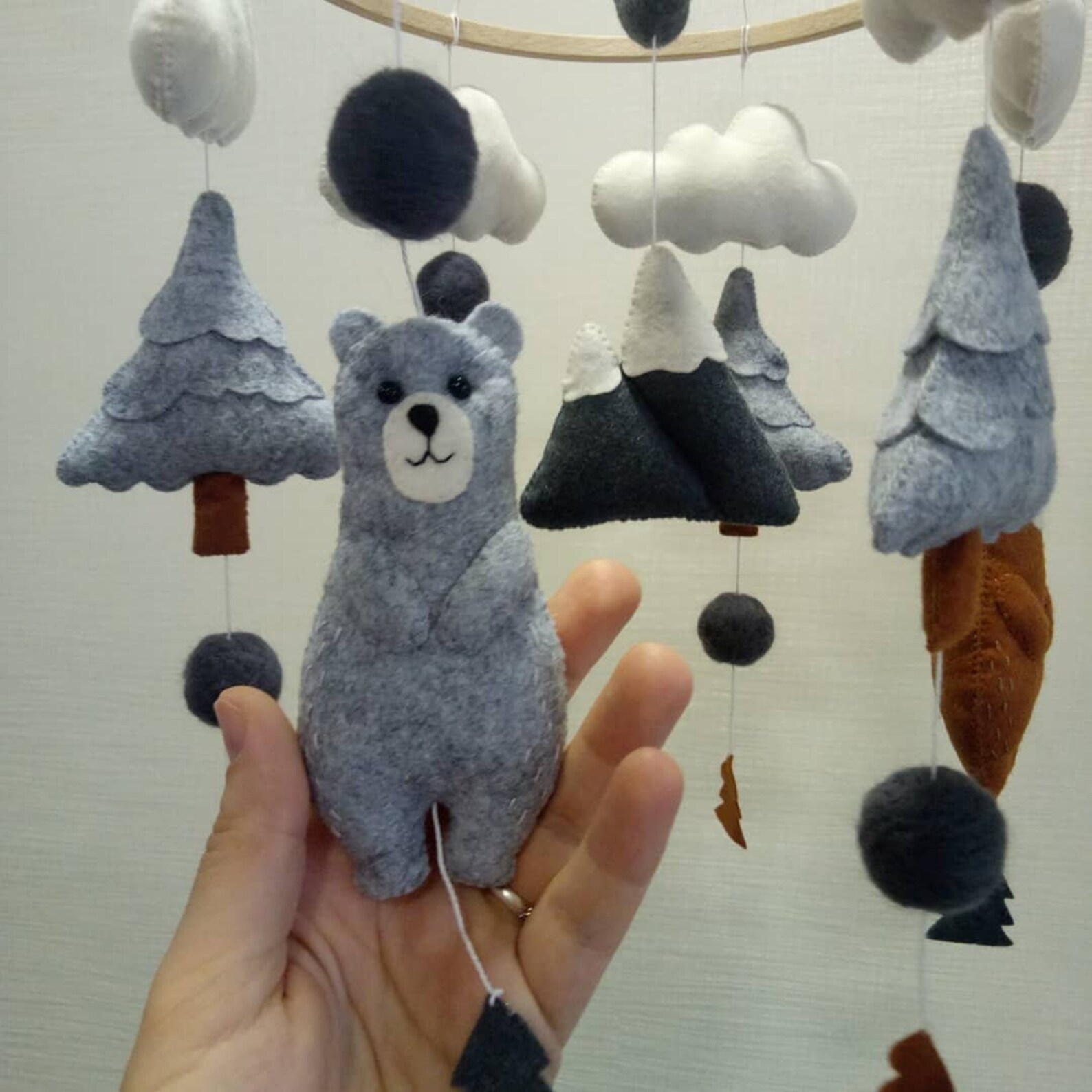 Baby crib mobile bear Woodland mobile Bear mobile Mobile Etsy