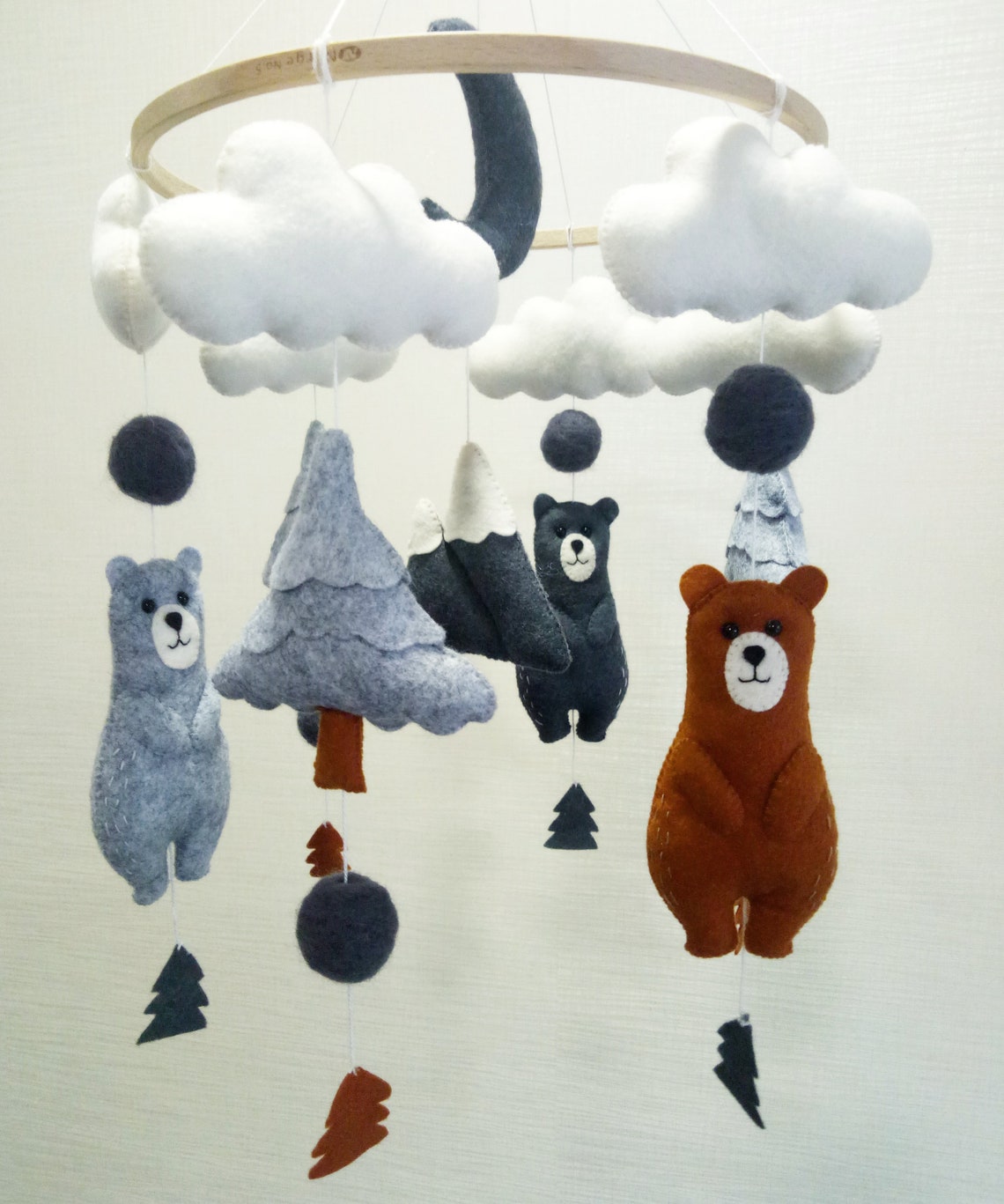 Baby Crib Mobile Bear Woodland Mobile Bear Mobile Mobile Etsy
