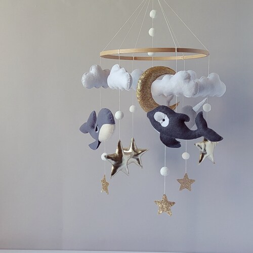 Whale Baby Mobile Black and White Fish Mobile Moon Baby Etsy