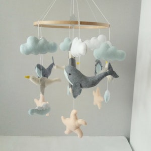 Whales baby mobile /Nursery sea ocean /crib mobile newborn /baby shower gift /Handmade baby mobile /Sea boy nursery