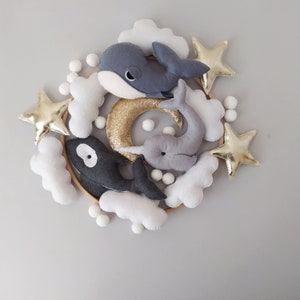 Whale Baby Mobile - Fish Mobile - Moon Baby Crib Mobile - Blue Whale Mobile for Nursery - Neutral Nursery Mobile - Baby Shower Gift