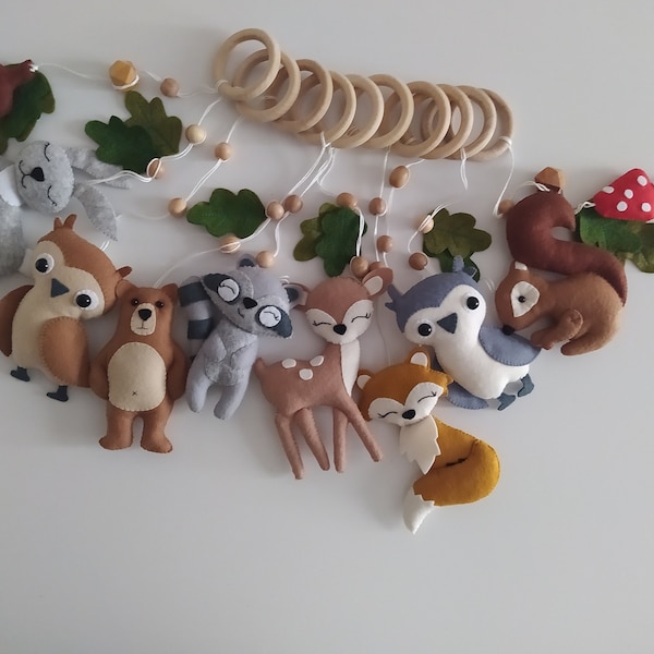 Woodland baby play gym toys/baby gym hanging toys/baby gym forest/baby shower gift/forest animals