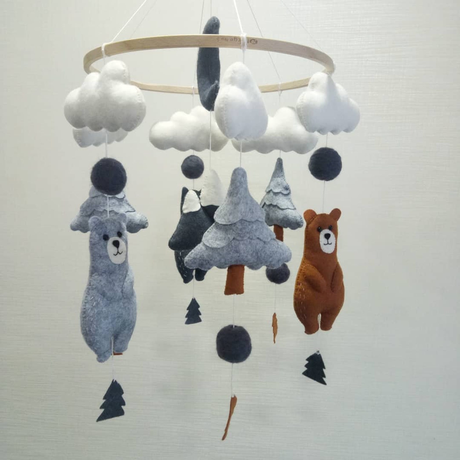 Baby crib mobile bear Woodland mobile Bear mobile Mobile Etsy