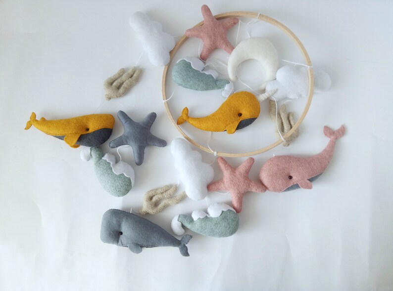 Whale Baby Mobile Fish Mobile Moon Baby Crib Mobile Blue Etsy