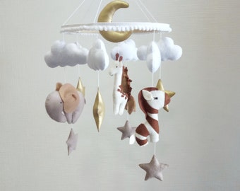 Baby mobile safari jungle elephant lion beige nursery decoration babymobile girl hangingmobile felt mobile baby shower newborn gift for