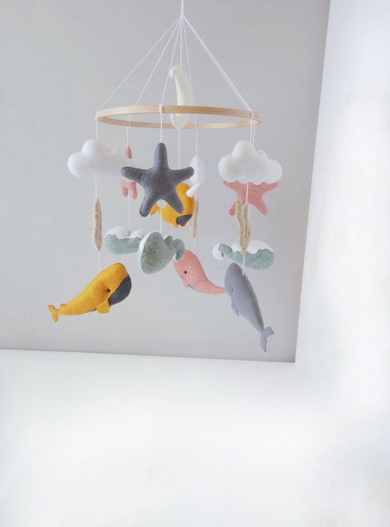 Whale Baby Mobile Fish Mobile Moon Baby Crib Mobile Blue Etsy