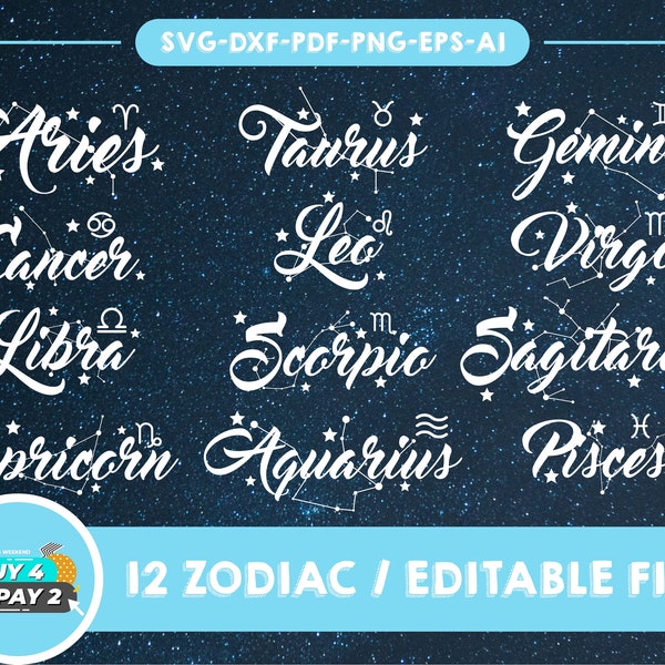 Zodiac Svg Bundle- Horoscope Svg- Zodiac Svg- Astrology Signs svg- Zodiac Symbols Svg- Zodiac Bundle- Celestial Png- Birth Sign Svg- SVG PNG