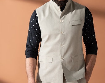 Nehru-vest mouwloos vest van natuurlijk linnen herengilet