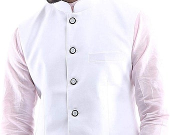 Mens White Cotton Nehru Vest Indian Ethnic Nehru Jacket