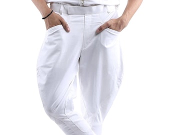 White Cotton Jodhpurs: Horseback Riding Breeches, Military Style