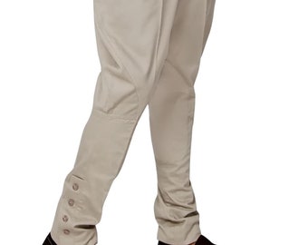 Equestrian Jodhpurs: Beige Cotton Riding Breeches with Ankle Buttons