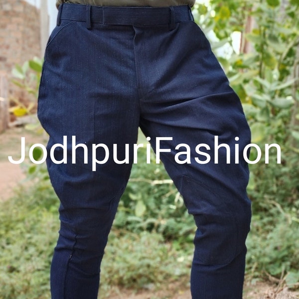 Denim Blue Knee Patch Jodhpurs Breeches Equestrian Riding Jodhpuri Baggy Breeches Polo Pants