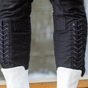 Horse Riding Black Equestrian Breeches Victorian Polo Pants Calves length Lace up Jodhpurs