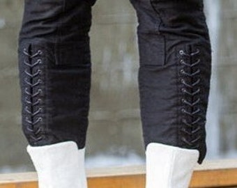 Horse Riding Black Equestrian Breeches Victorian Polo Pants Calves length Lace up Jodhpurs