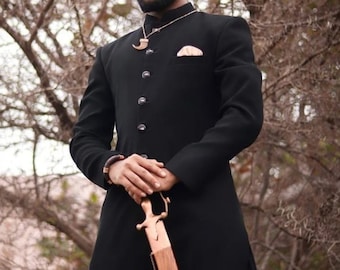 Mens Black Wedding Indowestern Sherwani Ethnic Indian Wedding Suit